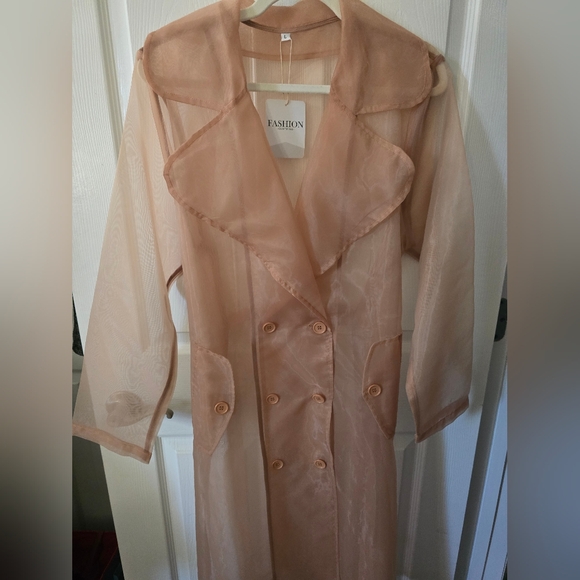 BNWT Sheer Tan Trench Style Layering Coat Women's Large - Picture 10 of 15